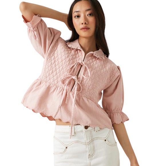 Seventy + Mochi Heidi Blouse NWT with Quilted Detail in Pink Dawn - Picture 1 of 9